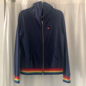 Aviator Nation Hoodie. Navy Rainbow Rib Trim Size Medium Excellent Condition